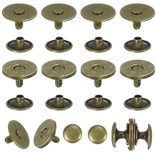 QUARKZMAN 20 Paires De Boutons-Pression Magnétiques, 14 Mm Boutons-Pression Ronds Avec coque, Boutons À Pression Pour Couture Sacs En Cuir Vêtements DIY Artisanat, Bronze