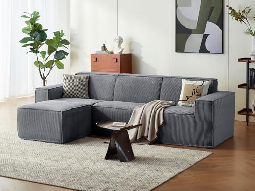 LINSY HOME Sofá de Esquina con función de Dormir - Sofá Cama Modular de 266 cm, sofá en Forma de L, sofás seccionales para salón, no Requiere Montaje (Pana, Gris Oscuro, 3 Asientos con otomana)