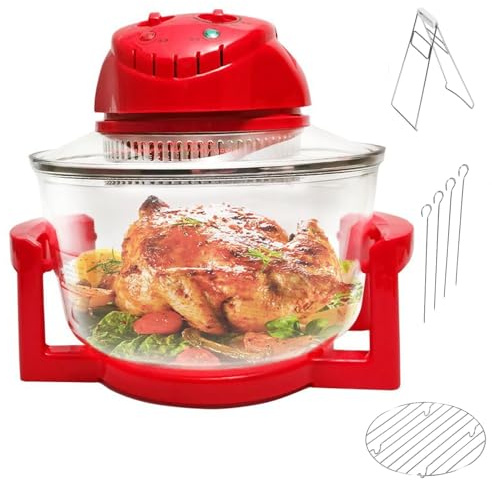 Friggitrice Ad Aria Alogena da 12L, Forno Alogeno da Banco Multiuso da 1300W con Friggitrice Ad Aria, Temperatura e Timer Manuale Regolabili da 130-230°C per Cuocere Al Forno, Grigliare, Cuocere red