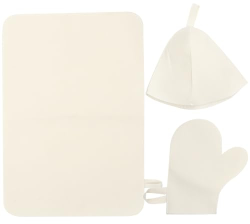 SHINEOFI Juego de Accesorios para Sauna Blanco de Fieltro Gorro, Guantes y Almohadilla, Ligero y Fácil de Guardar para SPA y Baño Relajante