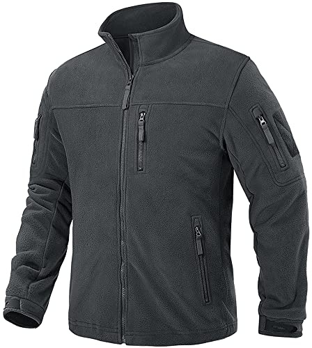 TACVASEN Men's Winter Tactical Full-Zip Fleece Jacket with Zipper Pockets