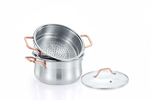 CONCORD Premium Stainless Steel 2 Tier Steamer w/Rose Gold Handles 22 cm