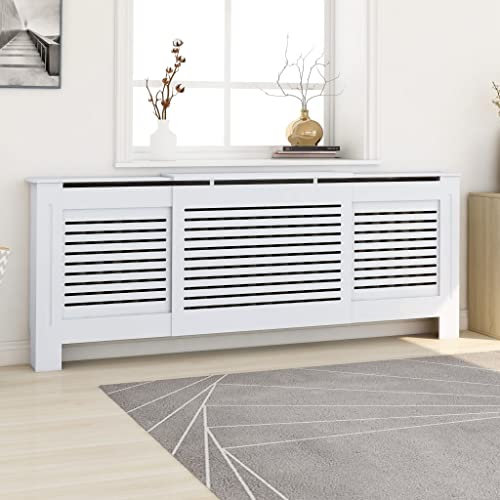 HOMIUSE Heizkörperabdeckung 205x20.5x81.5 cm Heizkörperverkleidung Modernes Lamellen-Design Heizkörper Verkleidung Abdeckung Heizungsverkleidung für Wohnzimmer Radiator Cover Weiß MDF