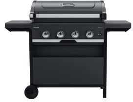 Campingaz Select 4 L Gasgrill, BBQ mit 4-Brennern aus Edelstahl, Deckel mit Thermometer; mit InstaClean Reinigungssystem, Fettauffangschale & 2 abklappbaren Seitenablagen, 12 kW Leistung