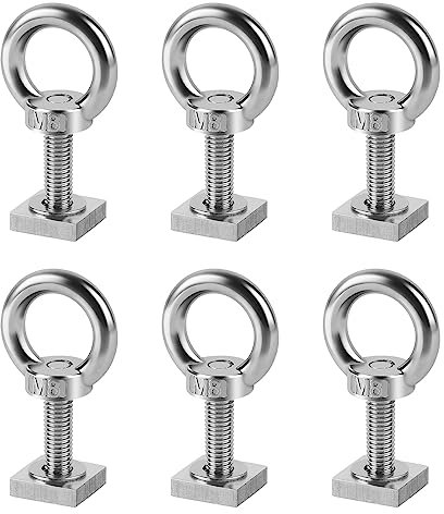efuturetime 6 X T-Slot Adaptador M8-30mm, Tuercas T-Slot Acero Inoxidable 2x2x0.5cm con Tuercas y Arandelas para Portaequipajes de Techo Compatible con Thule,M8-Tuerca Anular