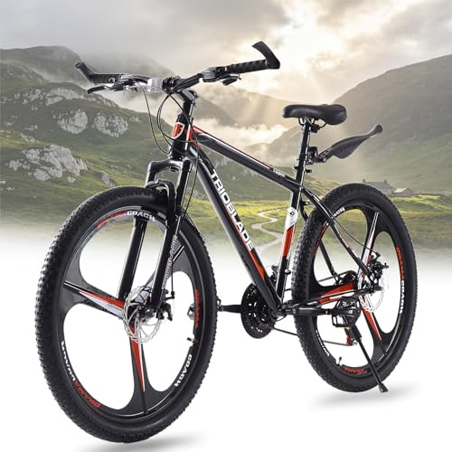 BSTSEL 24 26 27.5 Inch Mountain Bike 3 Spoke Wheels Bicycle Mountain Bicycle 21 Speeds with Dual Disc-Brake Suitable for Men Women Over The Age Of 12 (27.5 Inch Black & Red)