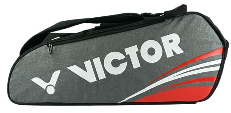 VICTOR Bolsa Doble para Raquetas, bádminton, Tenis, Squash, Color Gris/Rojo