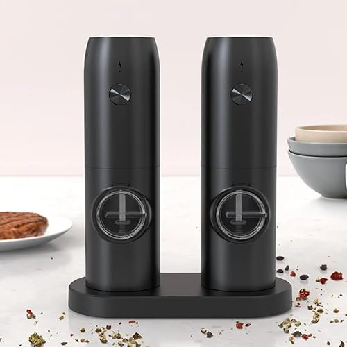 Electric Salt & Pepper Mill Set with Charging Dock USB-C LED Light Adjustable Coarseness Seasoning Grinder