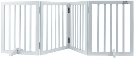 VEVOR Free Standing Dog Gate, 24 H x 80.3 W Freestanding Pet Gate, 4 Panels Foldable Dog Gate for Wide and Narrow Passageways, Expandable Dog Barrier with Silent Foot Support for Indoor, White