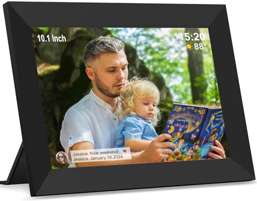 Marco de fotos digital con pantalla táctil IPS de 10.1 pulgadas, carga de imágenes a un marco de fotos digital inteligente a través de la aplicación Frameo, rotación y copia de seguridad en tarjeta SD