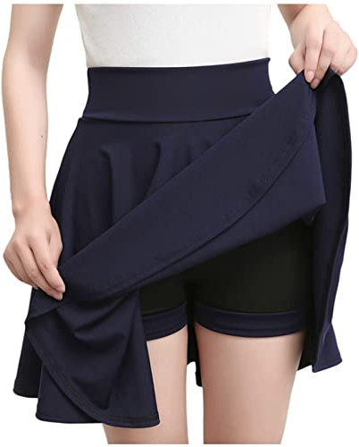 SYDUZAX Women Tennis Skirt with Shorts High Waisted Athletic Skorts for Women UK Flared Skater Mini Skirt School Workout Sports Skorts Plain Pleated Skirts Gym Yoga Running Golf Skirts Navy