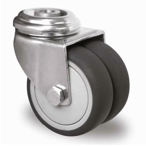 KM Doppelrolle Lenkrolle 75 mm mit Kugellager und Rückenloch, TPE Lauffläche - max. 100 kg