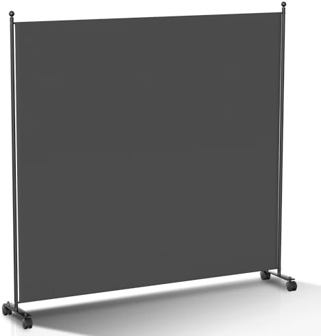 Hebitod rumsavdelare på rullar, paravent 1 del, skiljevägg väggparaply av metall och polyester, flexibel justering, integritetsskydd, rumsavdelare, inre 187 x 181 cm | antracit