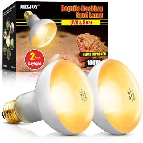 MIXJOY 100W Reptile Heat Lamp Bulbs, 2Pack Heat Lamp Bulbs for Reptiles Basking Bulbs UVA Daylight Basking Light Amphibians Heating Lamp Emitter for Lizard, Tortoise, Bearded Dragon Gecko, Chicken