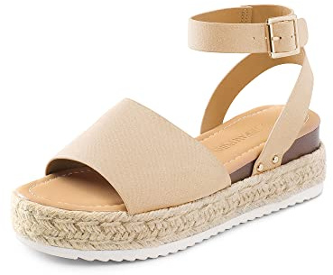 DREAM PAIRS Womens Open Toe Espadrilles Platform Sandals | adjustable ankle & wide straps, lightweight PVC sole, jute woven vacation vibe, for daily walks, beach, or weddings
