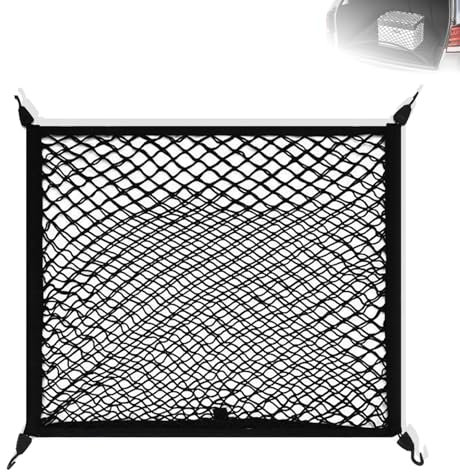 JIHXYER Red de equipaje para coche, 80 x 60 cm, se extiende hasta 160 x 120 cm, red elástica para maletero con 4 ganchos, organizador negro para fijación de equipaje