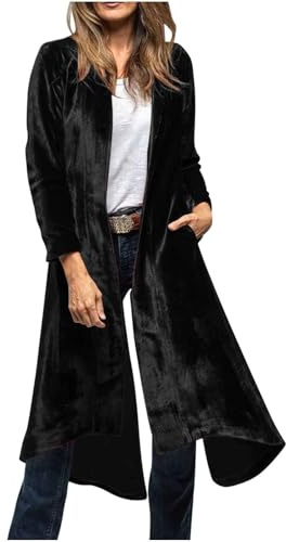 Mrat Women's Velvet Maxi Cardigans Oversized Coat Open Front Kimono Jackets Ladies Elegant Trench Coats Windproof Lightweight Longline Blazer Lapel Collar Drape Long Cardigan Party Club Wedding Guest