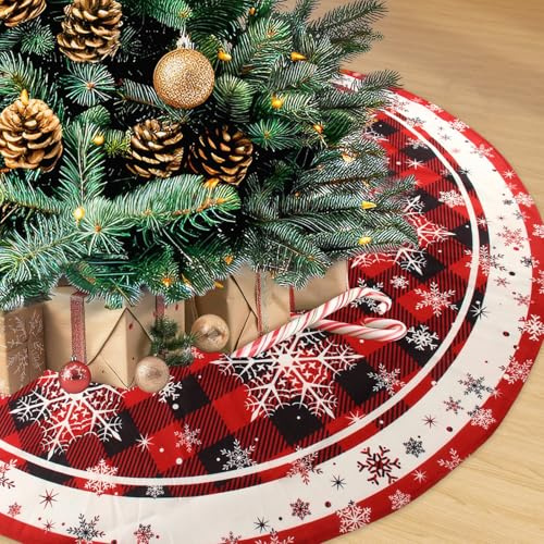 OMIGA Christmas Tree Blanket Large Tree Skirts Red Plaid Snowflakes Christmas Tree Carpet Covers for Holiday Party Home Festival Decorations (120cm / 47 inches)