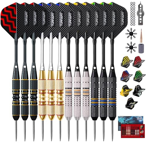 Turnart dartpilar med metallspets, 12 stycken professionella steeldarts