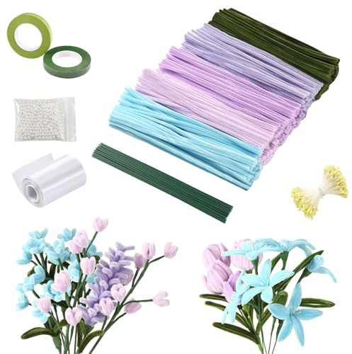Toumdafine 500 Piece Pipe Cleaner Craft Set, Suitable for DIY Flower Arrangements, Handicraft Making, Wedding Floral Decorations & Festive Gift Making