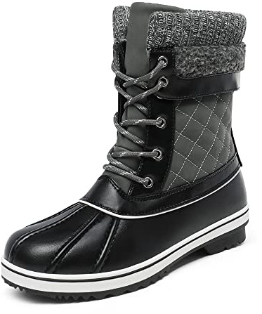 DREAM PAIRS Women's Snow Winter Boots Mid Calf Waterproof Duck Warm Outdoor Winter Boots Shoes,Size 8,Grey,MONTE_01