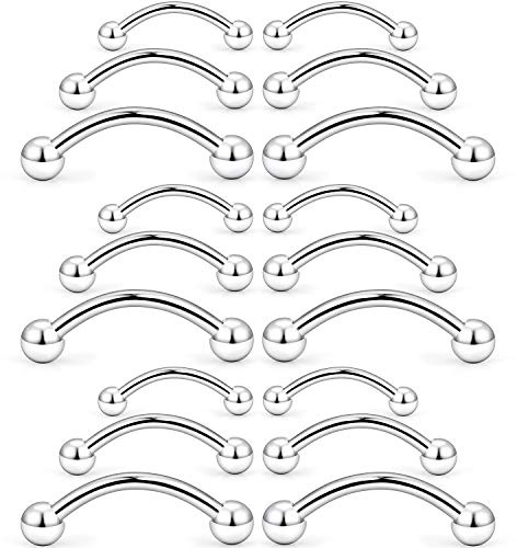 SCERRING 18PCS 16G Stainless Steel Eyebrow Tragus Helix Rook Daith Earrings Belly Lip Ring Barbell With Balls Body Piercing Jewelry 8mm 10mm 12mm Silver