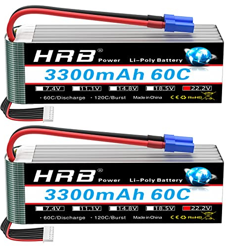HRB 2PCS 6S 22.2V 3300mAh 60C Lipo Batterie avec EC5 Plug pour RC Hélicoptère Avion Voiture Bateau Camion (EC5 Plug)