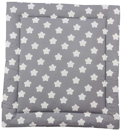 Puckdaddy Wickelauflage Finja - 65x75 cm, Wickelunterlage aus 100% Baumwolle nach OEKO-TEX geprüft, Sterne Muster in Grau, Wickeltischauflage für Wickelkommoden, waschmaschinengeeignet