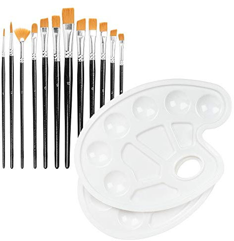 Ideen mit Herz Pinsel-Set | 12 Pinsel & 2 Mischpaletten mit Griffloch | Künstler-Pinsel je 23 x 17 cm | ideal für Acrylfarben & Ölfarben