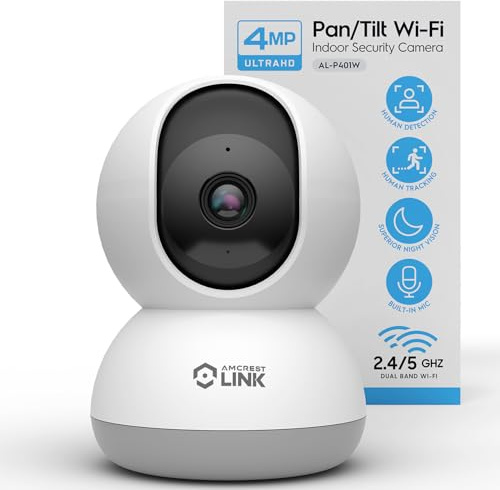 Amcrest Link 4MP WiFi Camera Indoor, Human Detection, Motion-Tracking, w/ 2-Way Audio, Pan/Tilt Wireless IP Camera (Wired Power), 30ft Night Vision, Built in Siren, AL-P401W