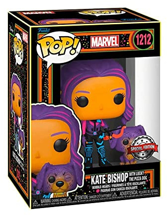 Funko POP! & Buddy: Marvel - Hawkeye - Kate Bishop With Lucky the Pizza Dog - (Blacklight) - Ms. Marvel - Collectable Vinyl Figure - Gift Idea - Official Merchandise - Toys for Kids & Adults