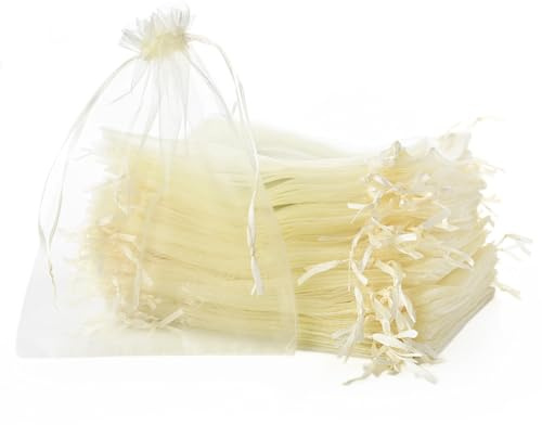 YFZYT Sacchetti Organza 17x23 cm Grandi, 100pz Sacchetti Regalo Avorio per Bomboniere, Festa della Mamma, Comunione, Battesimo, Cresima, Matrimoni
