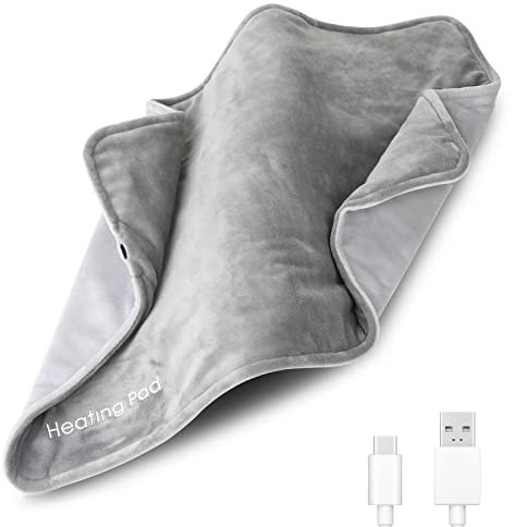 Mostop Cuscinetti Termici Elettrici, 30 x 60 cm, Cuscino Riscaldante USB, in Velluto di Cristallo, Coperta Termica Elettrica, Portatile, Piccola, Grigio, Lavabile in Lavatrice