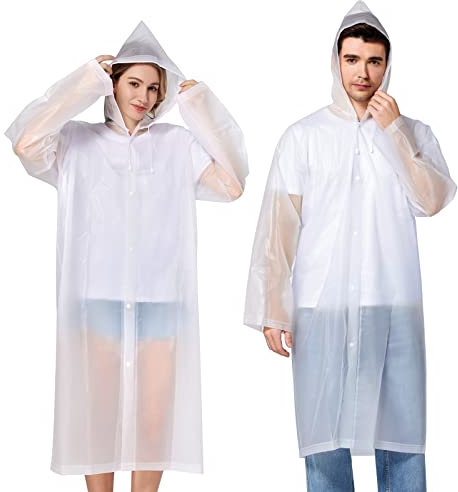 Newbyinn 2 Stück Regenponcho Damen Herren Wasserdicht, Regencape Regenmantel Regen Poncho Cape Festival Wandern Faltbar Weiß
