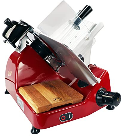 Berkel skärmaskin Pro Line XS 25 i rött – den professionella allskärare för ditt kök – högsta precision och prestanda + 100 % handgjord träbräda, unik