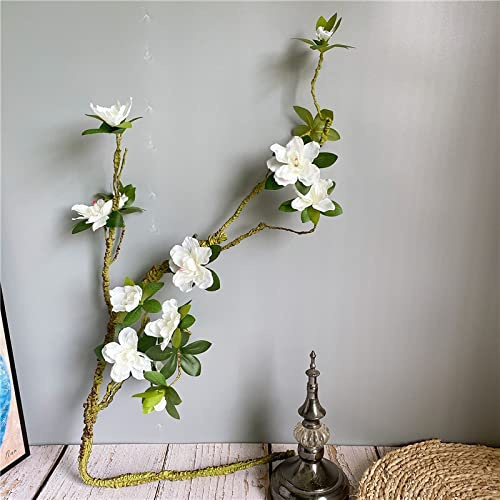 HXSCOO Luxury Long Large White Azalea Branch, Easy to Shape Artificial Flowers with Fake Leaves Silk+Foam Flores for Home Wedding Decor (Color : White)