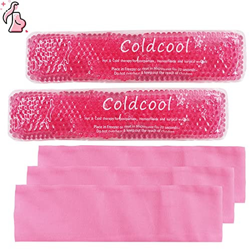 Perineal Cold Packs, Reusable Perineal Cooling, Pad Postpartum and Hemorrhoid Pain Relief, Hot & Cold Packs for Women After Pregnancy and Delivery(2 Pcs+3 Washable Sleeves/10X2.4in)