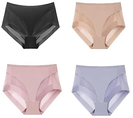 4 PCS Bragas Moldeadoras sin Costuras de Seda de Hielo de Cintura Alta, Seda de Hielo Ultra Delgada Cintura Alta Bragas (L,Color)