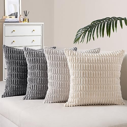 Topfinel Fundas de Cojines 45x45 Decoracion Hogar 4 Piezas Funda para Cojin Sofa Cama Salon de Estar Dormitorio Sillas Jardin Habitación de los niños Pana Durable Gris Degradado