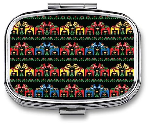Portapillole con motivo folk svedese Dala Horse Portable Pill Box Organize Travel Pill Box per borsa tasca