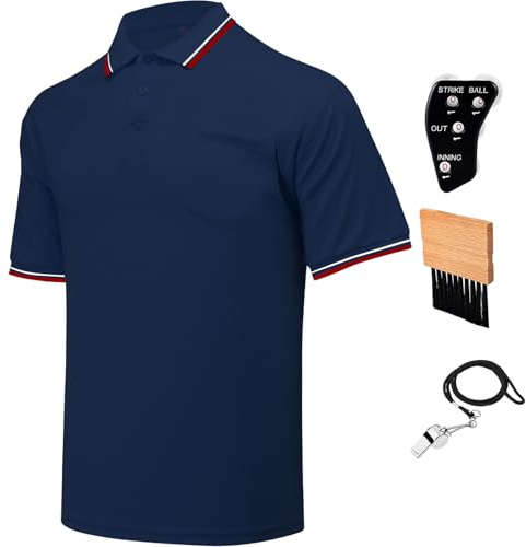 4 Pcs Official Baseball/Softball Umpire Kit Set Including Umpire Shirt Indicator Brush Whistle for Men Referee Navy XL