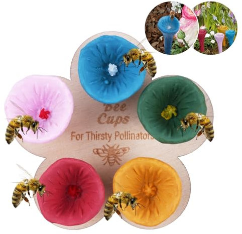 Ainiv 5Pcs Gobelet à Insectes pour Abeilles, Gobelets à Boire pour Abeilles Colorés, Mangeoire à Abeilles pour Pollinisateurs Assoiffés Gobelets à Abeilles, Endroits Sûrs pour Boire Les Abeilles-B