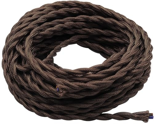 GOIYZTTR 10 Metros de Cable Textil de Lino Vintage Marrón Cable Eléctrico Tejido Flexible Adecuado Para Lámparas y Accesorios de Iluminación de Bricolaje(2 * 0,75 mm²)