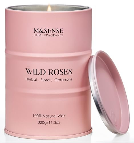M&SENSE Wildrose natürlich duftende Kerze, 70 Stunden lang anhaltende Soja-Kerzen 320g, Stress Relief Luxus Aromatherapie Kerzen für Frauen, romantische Kerze Geschenke Valentinstag Geschenke