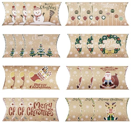 24 Stück Weihnachten Geschenkbox Klein Kraftpapier Geschenkschachtel,Geschenktüten Merry Christmas Süßigkeiten Box Schachtel Geschenkkarton Deko für Weihnachten