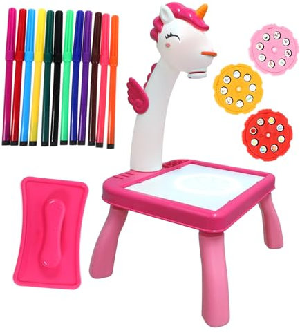 QUMIIRITY 1ensemble Table De Projection Pour Dessin Licorne Bureau De Création Pour Garçon Fille Avec Projecteur Cartoon Jouet Éducatif Interactif Pour Développer La Créativité Et