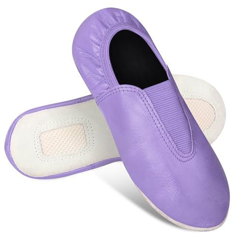 Goat Leather Gymnastic & Trampoline Shoes - Toddler & Kids Agility Gym Shoes - Slip-on Rubber Sole, Light Purple, US Size 11