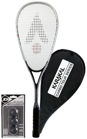 Karakal Carbo Tour Silver Squash Racket with Cover and Squash Ball option (+ Competition Balls)