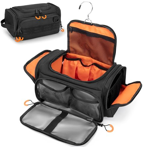 Prokva Trousse de toilette tactique pour homme, trousse d'hygiène à suspendre, trousse de voyage pour le rasage, les essentiels de douche et les articles de toilette (sac vide), noir
