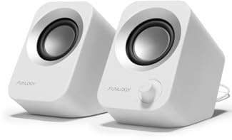 FUNLOGY Speaker - 14W Stereo PC Speakers, USB Powered, Compact Size with 30° Tilt Design, Volume Dial Control, for Desktop, Laptop, Monitor, Gaming Consoles, White